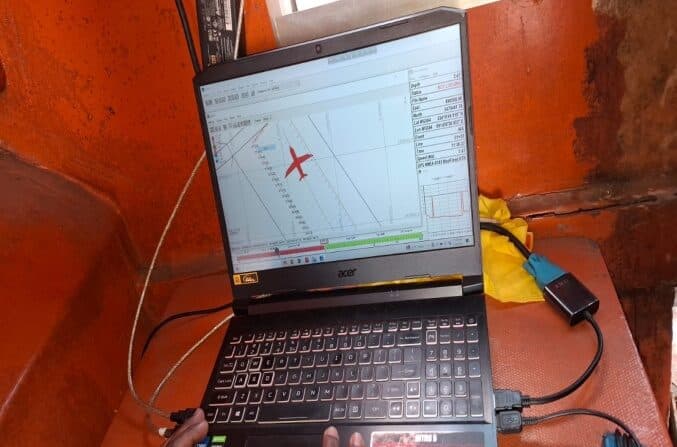 Sounding data logged aboard the dredger