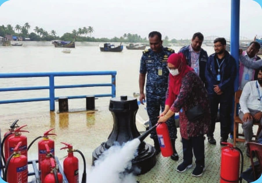 Fire safety and extinguisher drill on the riverbank