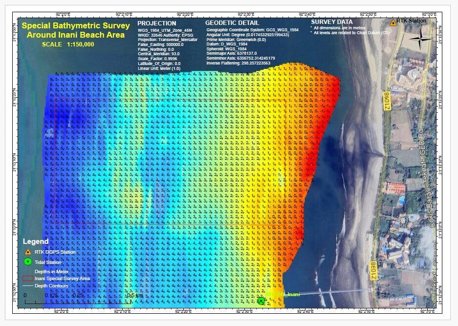 Bathymetric survey of the Inani Beach approaches