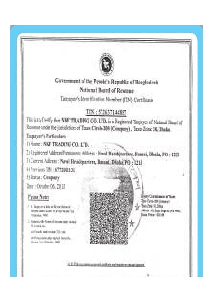 Scanned certificate: Taxpayer's Identification Number (TIN)